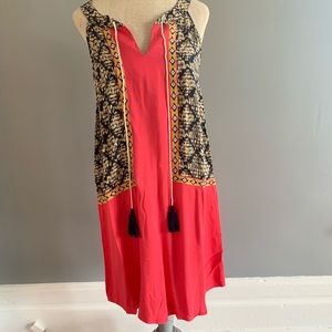 Coral Print Tunic Dress w/ Embroidered Detailing